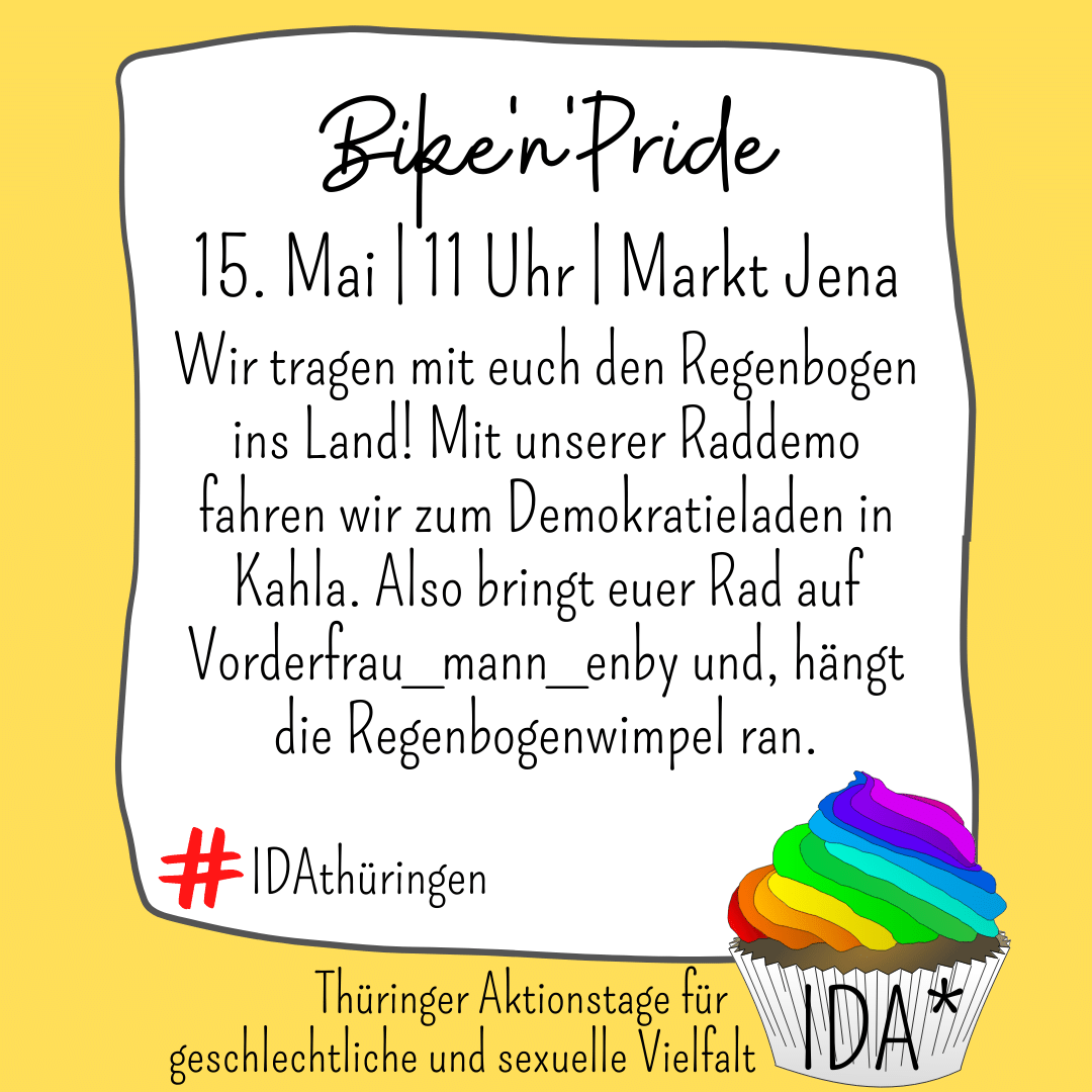 Bike'n'Pride! 15. Mai, 11 Uhr, Start: Markt Jena