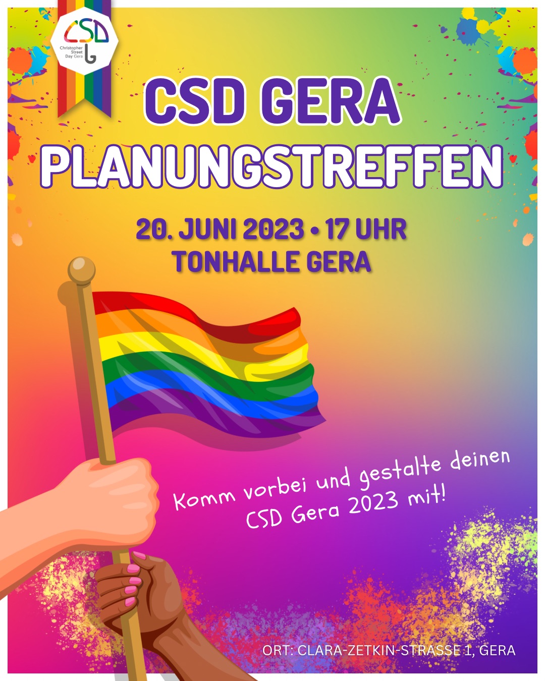 Einladung: CSD Gera Planungstreffen (20. Juni 2023, 17 Uhr, Tonhalle Gera)