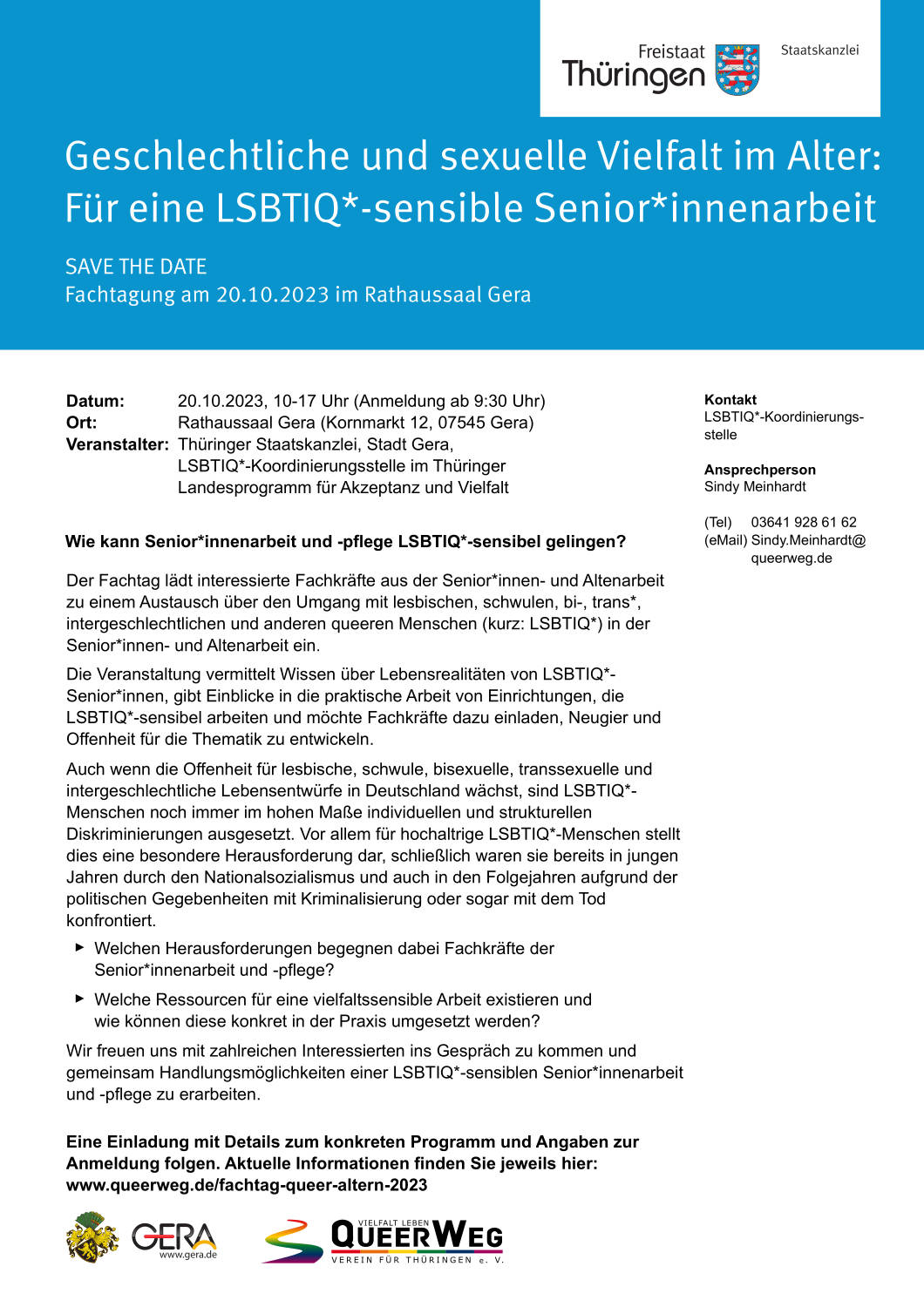 Save The Date "Fachtag Geschlechtliche und sexuelle Vielfalt im Alter: Für eine LSBTIQ*-sensible Senior*innenarbeit"