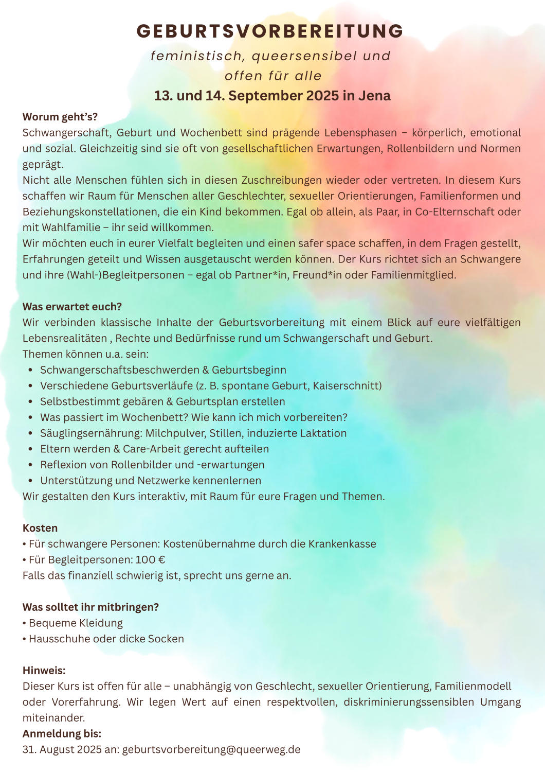 Ausgang: queersensbilde Geburtsvorbereitungskurs (13.-14.09.2025)